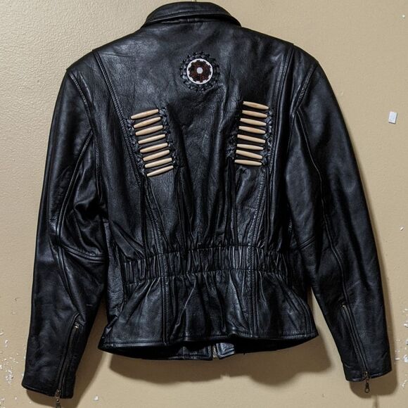 Vintage Moto motorcycle leather jacket no liner native southwestern Fringe 12 - Picture 9 of 11